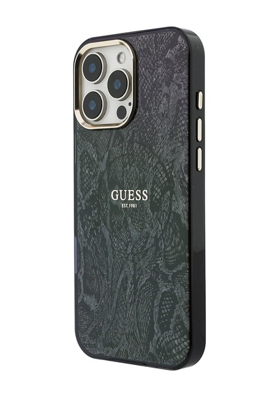 Apple Uyumlu iPhone 16 Pro Max Kılıf Guess Lisanslı M-safe Özellikli Yazı Logolu Python Desenli Kapak Siyah