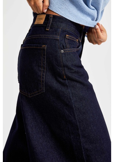 Itsbasic Kadın İndigo Renk 7w5-50 Palazzo Fit %100 Koton İç Boy 80cm Denim Jean