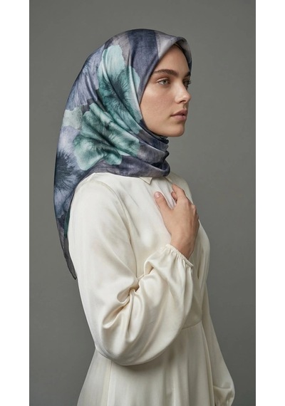 Levidor Kristal Eşarp Zambak Desen Mavi