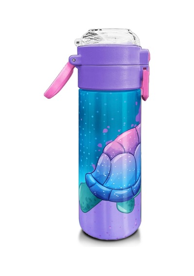 Coral High Kids Açık Pembe Mavi Kaplumbağa Desenli Pipetli Ve Direkt İçim Çelik Termos 500 Ml 31808 Pastel Pembe
