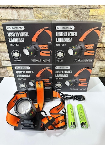 Or-t201 Usb Li Kafa Lambası 30w 2000 Lümen 2 Adet 18650 Pil Dahil Siyah