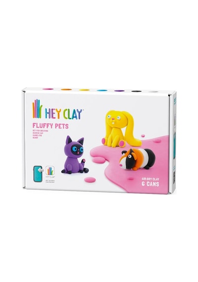 Hey Clay Hava İle Kuruyan Kil 6'lı Kutu - Sevimli Evcil Hayvanlar Tavşan, Siyam Kedisi, Gine Domuzu