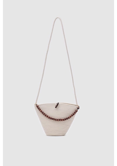 Shule Bags Piccolo Handmade Boncuk Detaylı Hasır Çanta Krem Krem