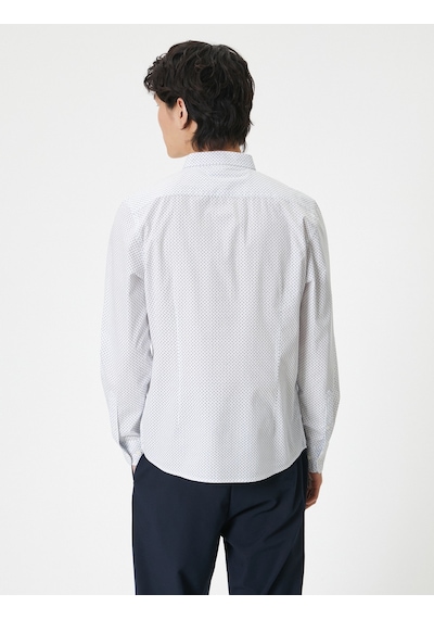 Koton Slim Fit Gömlek Yarım İtalyan Yaka Düğmeli Pamuklu Mavi Desenli 4sam60082hw Mavi Desenli