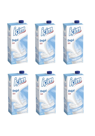 İçim Sade Yarım Yağlı Süt 1 Lt X 6 Adet