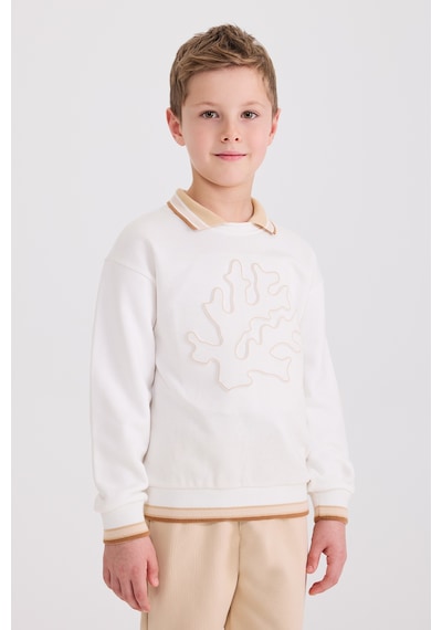 Panço Erkek Çocuk Yaka Detaylı Beyaz Sweatshirt