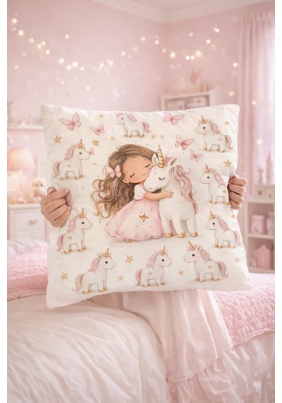 Bebek Odası Dekoratif Unicorn Yastık Kılıfı Prenses Ve Tek Boynuzlu At Bebek & Çocuk Odası Dekor Prenses ve Unicorn 43 x 43 - 826889564