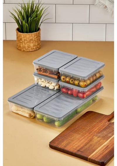 Multi Box 6 Lı Set Saklama Kabı Seti 2 Farklı Boy- Dondurucu & Mikrodalga Uyumlu Gri
