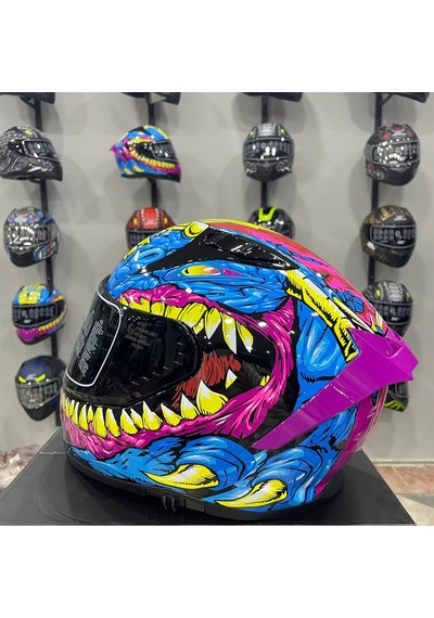 Mts M-801 Snake Full Face Kask Gongju Pembe - Mavi