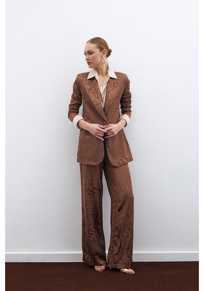 Sateen Desenli Saten Pantolon - Kahve-134954 Kahve