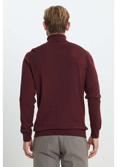 AC&Co / Altınyıldız Classics Erkek Bordo Pamuklu Standart Fit Normal Kesim Tam Balıkçı Yaka Jakarlı Triko Kazak Bordo