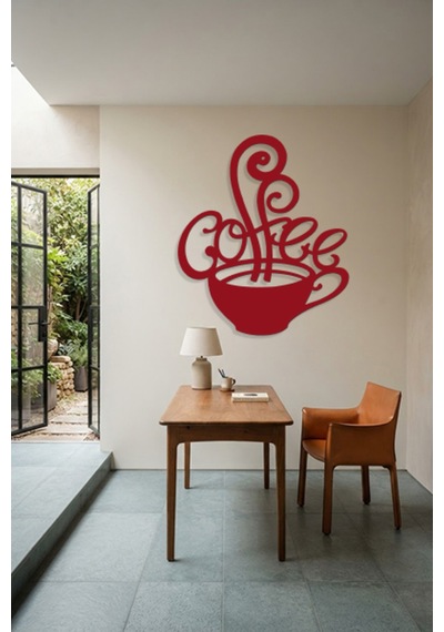 Coffee Metal Duvar Tablosu - Duvar Dekoru - Kırmızı - 83 X 100 Cm
