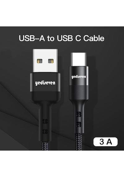Yediseven K-105 Usb A To Type C Halat Örgü Hızlı Şarj Kablosu 1 M