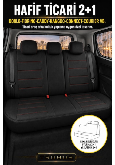 Vw Caddy 2015-2019 Uyumlu Lion Serisi 2+1 Ticari Tay Tüyü Siyah Kırmızı Koltuk Kılıfı 01740640