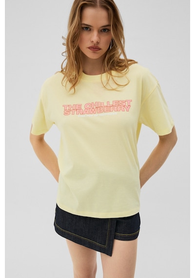 Grımelange Mochı Kadın %100 Organik Pamuklu Yuvarlak Yakalı Baskılı Sarı T-shirt Grımelange Mochı Kadın %100 Organik Pamuklu Yuvarlak Yakalı Baskılı Sarı T-shirt
