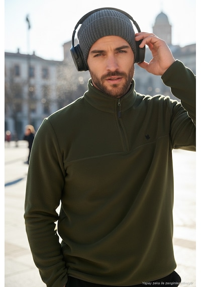 Buratti Slim Fit Anti-Pilling Tüylenme Yapmayan Bato Yaka Kışlık Şardonlu Erkek Polar 5906001 Haki