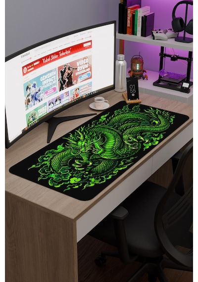Ejderha Yeşil V3 90x40 Xxl Gaming Kauçuk Kaymaz Taban Mouse Pad Fare Altlığı