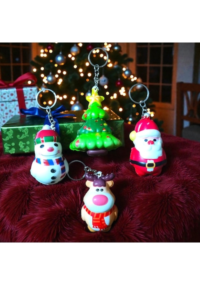 Yüksek Kalite 4 Adet Mini Sukuşi Anahtarlık Noel Baba Yılbaşı Ağacı Kardan Adam Geyik Noel Hediyesi