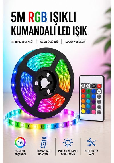 5m Rgb Işıklı Her Ortama Uygun Led Işık - Ucz5mşeritled2-1