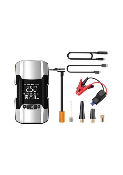 12000 Mah Akü Takviye Cihazi + 150psi Lastik Şişirme Hava Kompresörü Lcd Ekran Powerbank Led Lamba