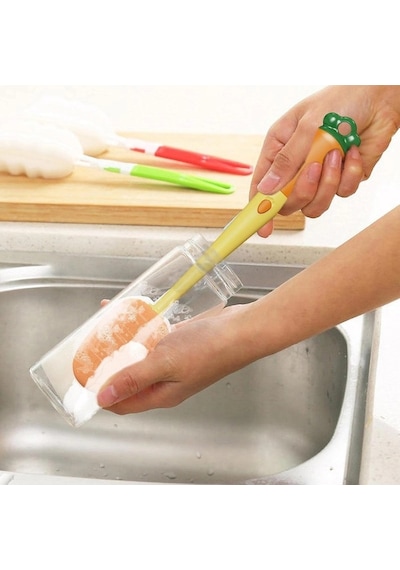 Biberon Temizleme Fırçası - Havuç Tasarımlı - 3'ü 1 Arada Turuncu