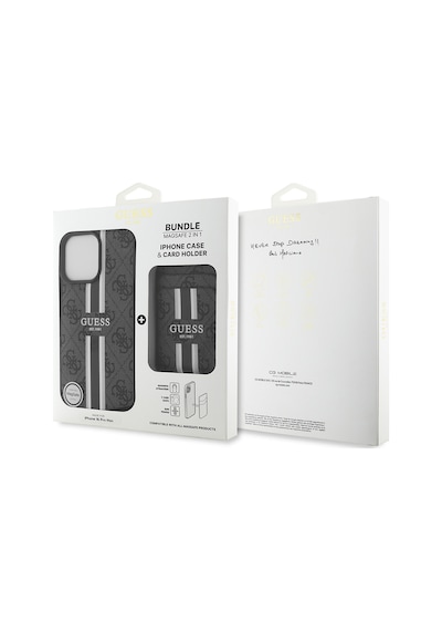 Apple Uyumlu iPhone 16 Pro Max Kılıf Guess Lisanslı Magsafe Özellikli 4g Desenli Çizgili Kartlıklı Siyah