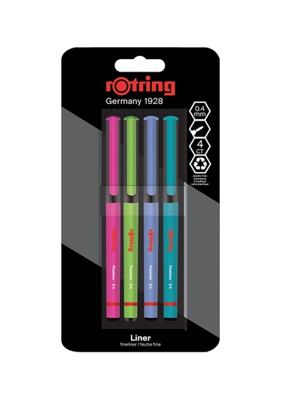 Rotring Fineliner, İnce Keçe Uçlu Kalem 0.4 Mm, 4'lü Paket, Canlı Renkler - 6 Adet Tarı