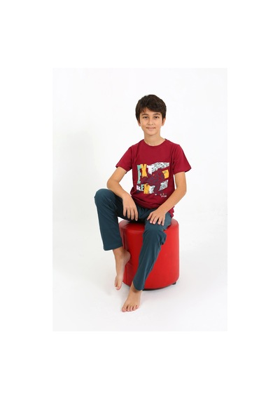 Akbeniz Erkek Çocuk Kısa Kol Penye Pijama Takım 20758 Bordo