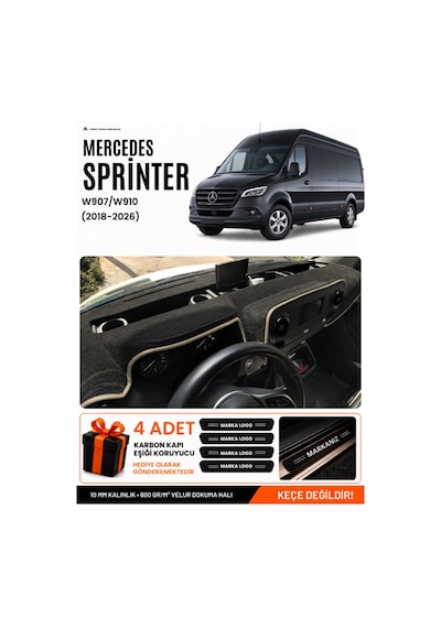 Mercedes Sprinter W907-w910 2018-2026 Uyumlu Torpido Örtüsü, Torpido Kılıfı - Siyah Bej