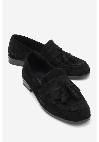 Luvishoes Luvi Shoes Lupen Siyah Süet Püsküllü Hakiki Deri Kadın Loafer Ayakkabı Siyah