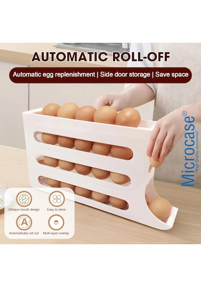 Microcase Abs Plastik Dolapiçi Yuvarlanır Tip Yumurta Organizer Ve Standı 2 Adet Al54529 Beyaz