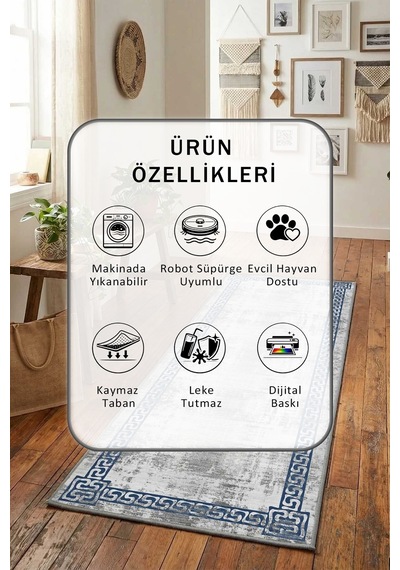Çağlar Mavi Yıkanabilir Yolluk