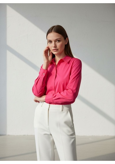 Pera Moda Kadın Basic Gizli Düğme Özellikli Gömlek Fuşya