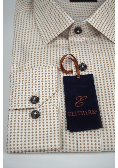 Elitpark Exclusive Square Uzun Kollu Pamuklu Cepli Rahat Kalıp Premium Erkek Gömlek Bej