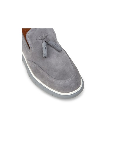 Deery Erkek Hakiki Süet Gri Püsküllü Loafer - 02048mgrıe01