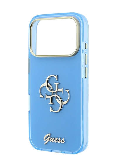 Apple iPhone Uyumlu 18 Pro  Kılıf Guess  Lisanslı Yazı Ve 4g Büyük Metal Logolu Silikon Kapak Mavi