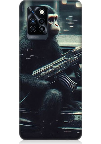 İnfinix Note 10 Pro Uyumlu Silahlı Şempanze Desenli Silikon Kılıf