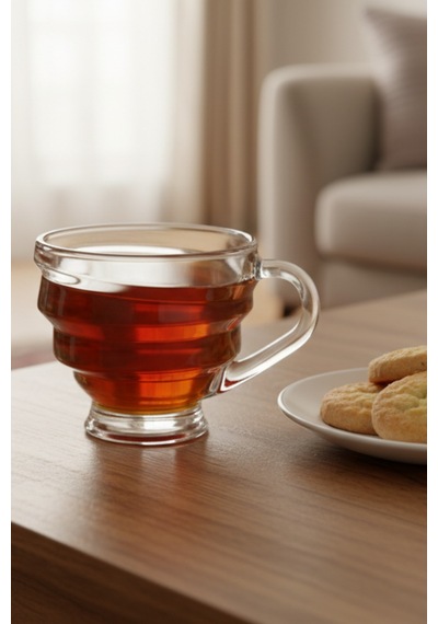 Kıvrım 6 Lı Cam Çay Fincanı 210 Ml Şeffaf Beyaz