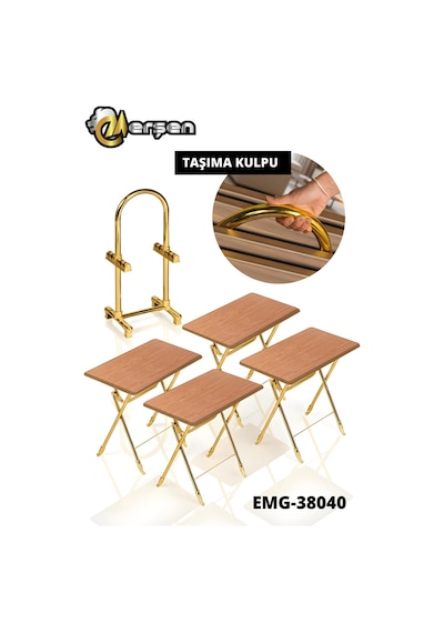 Eranş Serisi 4'lü Katlanır Mdf Mebran Ahşap Çanta Zigon Sehpa Gold Ayak Atlantik Çam Desen Gold Ayakk