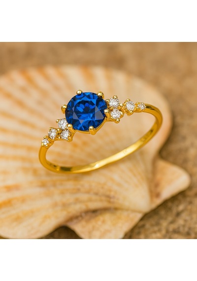 14 Ayar Altın Minimal Safir Yüzük 14 Ayar Altın