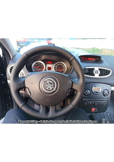 Renault Clio 3 spor desen derisi sökülmeden yapılmaya uygun direksiyon kılıfı siyah dikiş
