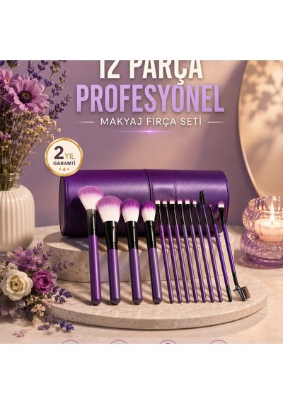 12 Li Profesyonel Makyaj Fırça Seti Fondöten, Allık, Kontür, Far Ve Eyeliner
