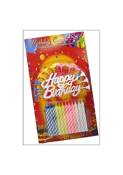 Rengarenk Mumlu Beyaz Happy Birthday Yazılı Doğum Günü Mumu 12 Adet - Pasta Mumu - Pakette 12 Adet