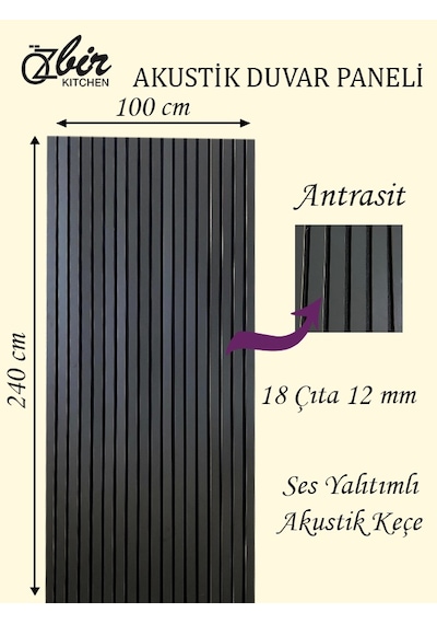 Özbir Mobilya Özbir Mobilya 100x240 Cm Antrasit Renk Akustik Duva