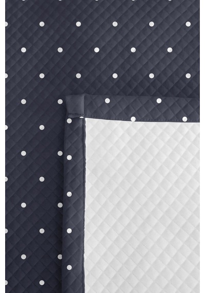 Lacivert Puantiyeli Minimal Genç Odası Tek Kişilik Pike Takımı - 160x220 Cm Kapitone Yatak Örtüsü Günbatımı Keten Geçişi