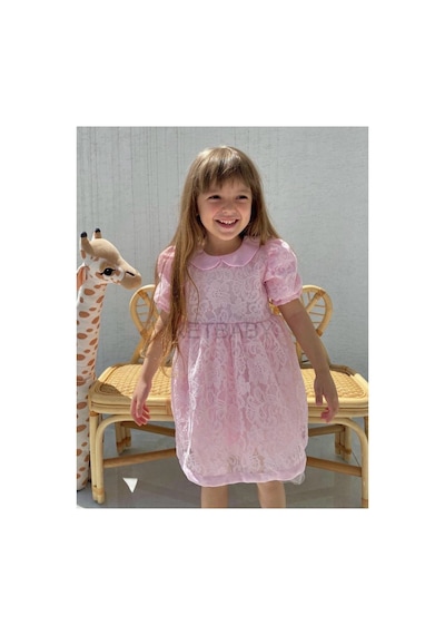 Ketbaby Kız Çocuk Dantel Elbise Kısa Kol Pembe Pembe