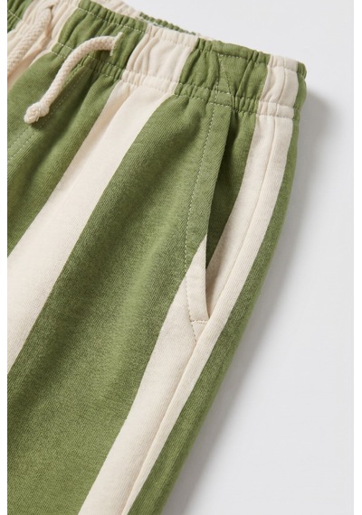 Magu Unisex Çocuk Pamuklu Yeşil Ekru Çizgili Pantolon