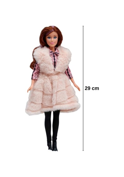 Kürklü Moda Bebeği 29 Cm - Şık Kürklü Ve Aksesuarlı Oyuncak Bebek Seti Pembe