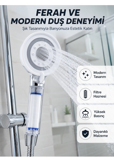 Mineral Taşlı Filtreli Duş Başlığı Güçlü Su Basınçlı Banyo Başlığı Çr