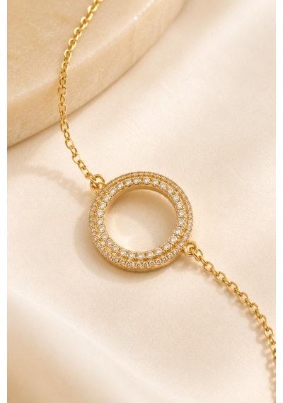 Balenbi Jewelry Kadın Çift Sıra Taşlı Halka Figürlü Kararmaz Çelik Bileklik Gold Renk 1127 Altın